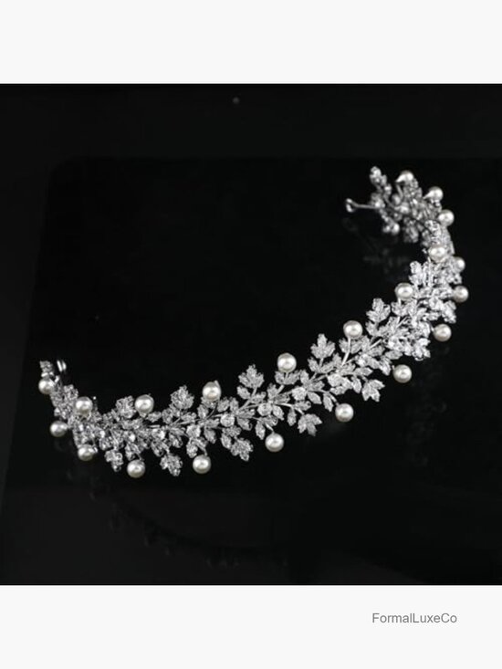 Leaf CZ Pearl Bridal Headband Tiara Wedding Hair Piece Bride main image 5